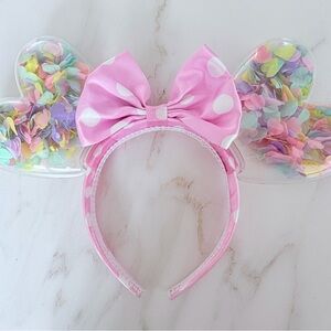 Disney Ears Pink Polka Dot Bow with bubble heart confetti